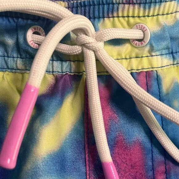 American Eagle Mens Swimming Trunks Retro Tie Dye Swim Board Shorts - Picture 4 of 8